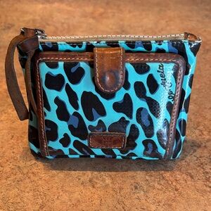Consuela Blue and Brown Leopard Cosmetic Bag